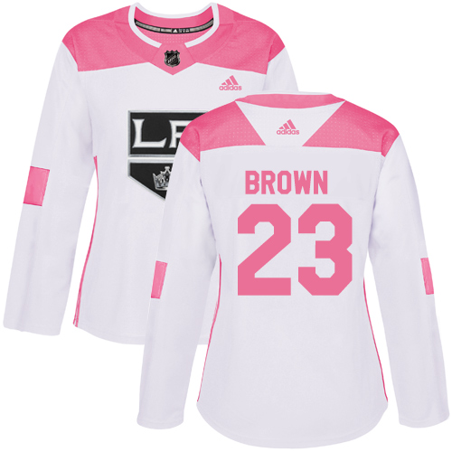 Adidas Kings #23 Dustin Brown White/Pink Authentic Fashion Women's Stitched NHL Jersey - Click Image to Close